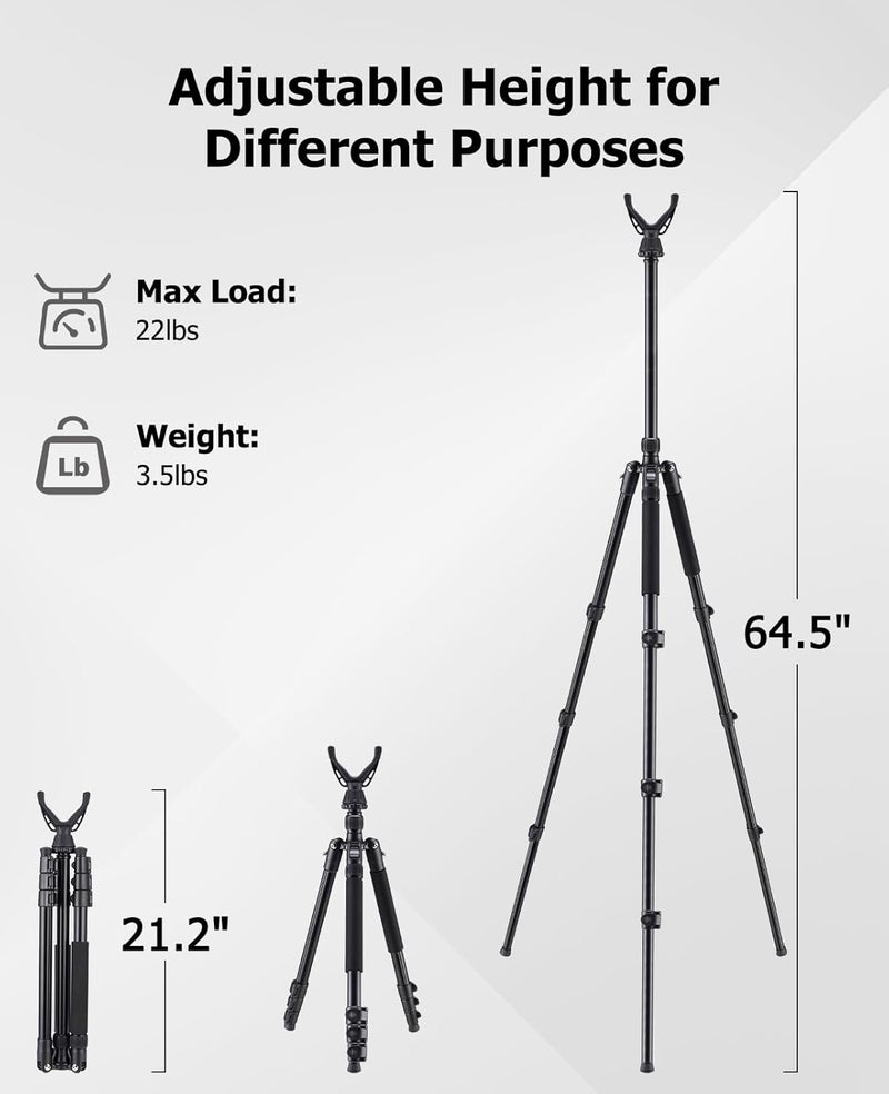 Trakiom Shooting Tripod Hunting Stick, Rifle Tripod with 360° Swivel V Yoke, Height Adjustable 26.5"- 64.5", Lever Locks, Aluminum Hunting Bipod Monopod, Functional Gun Rest for Outdoor Activities - Image 4